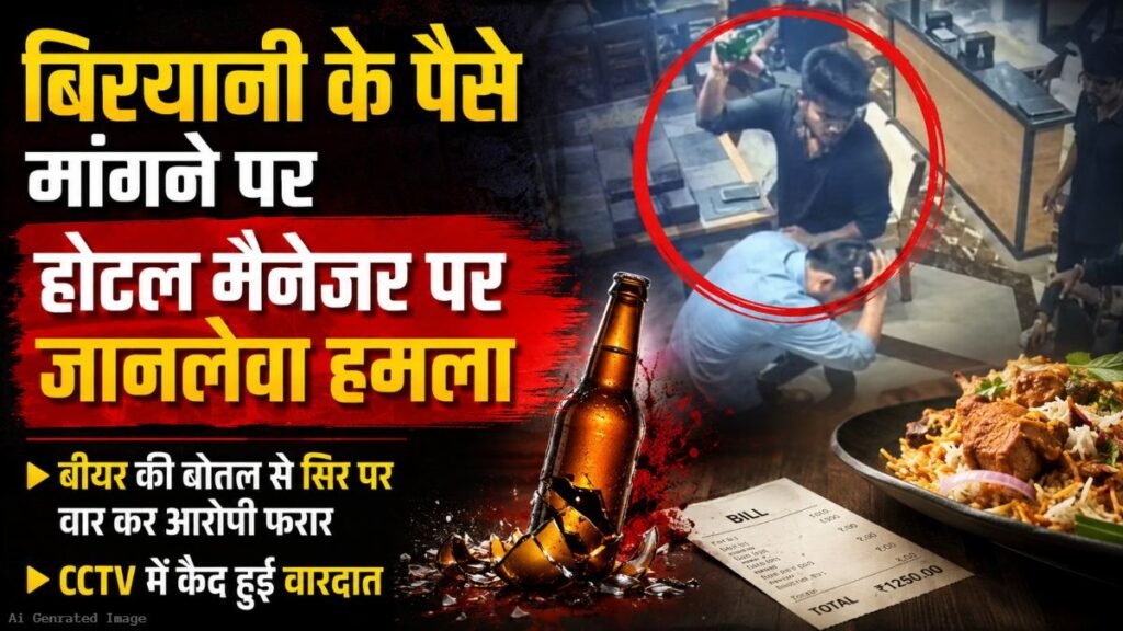 बिरयानी के पैसे मांगने पर होटल मैनेजर पर जानलेवा हमला, बीयर की बोतल से सिर पर वार कर आरोपी फरार, ककतव में कैद हुई वारदात - राष्ट्रवाणी - Chhattisgarh समाचार
