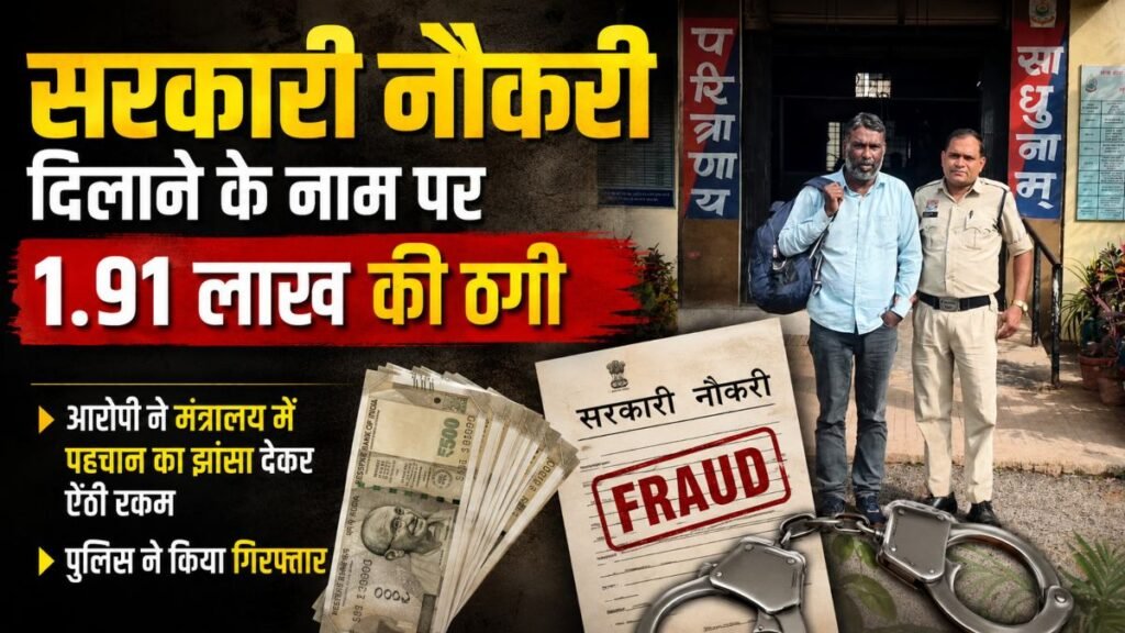 सरकारी नौकरी दिलाने के नाम पर 1.91 लाख की ठगी: आरोपी ने मंत्रालय में पहचान का झांसा देकर ऐंठी रकम, पुलिस ने किया गिरफ्तार - राष्ट्रवाणी - Chhattisgarh समाचार सरकारी नौकरी दिलाने के नाम पर 1.91 लाख की ठगी: आरोपी ने मंत्रालय में पहचान का झांसा देकर ऐंठी रकम, पुलिस ने किया गिरफ्तार - राष्ट्रवाणी - Chhattisgarh समाचार