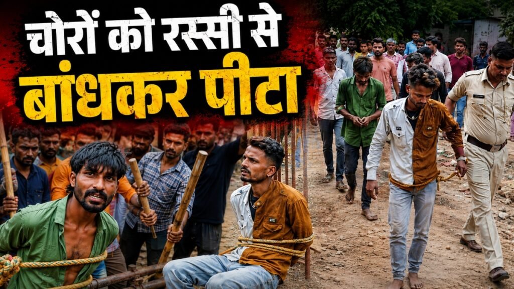 केबल चोरों को ग्रामीणों ने दी सजा: रस्सी से बांधकर पीटा, फिर किया पुलिस के हवाले, देखें वीडियो - राष्ट्रवाणी - Chhattisgarh समाचार