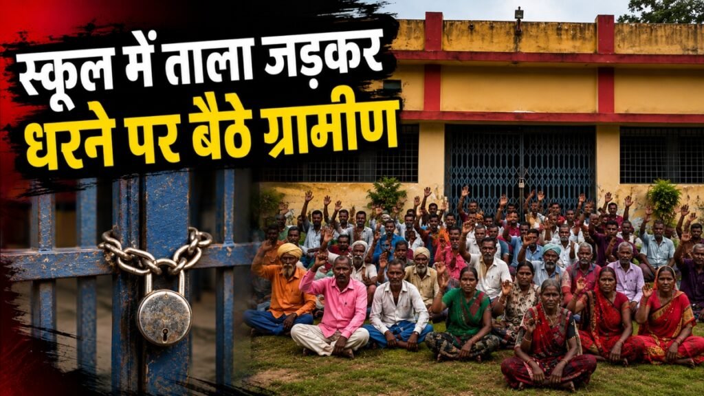 स्कूल में ताला जड़कर धरने पर बैठे ग्रामीण: बच्चों की सुरक्षा को लेकर बाउंड्रीवाल बनाने की मांग, भालू के हमले से भाई-बहन की हुई थी मौत - राष्ट्रवाणी - Chhattisgarh समाचार