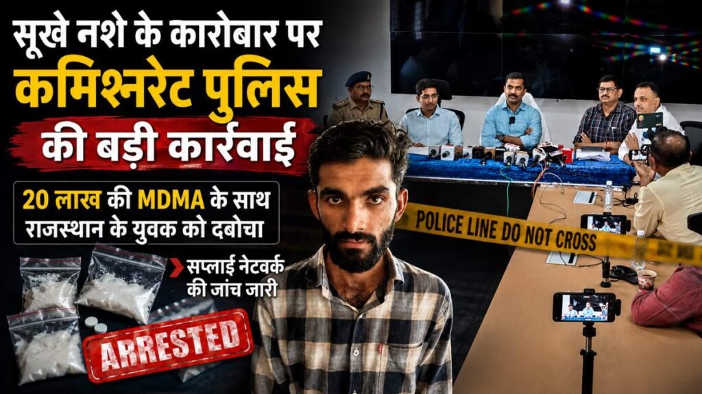 सूखे नशे के कारोबार पर कमिश्नरेट पुलिस की बड़ी कार्रवाई, 20 लाख की एमडीएमए के साथ राजस्थान के युवक को दबोचा, सप्लाई नेटवर्क की जांच जारी - राष्ट्रवाणी - Chhattisgarh समाचार सूखे नशे के कारोबार पर कमिश्नरेट पुलिस की बड़ी कार्रवाई, 20 लाख की एमडीएमए के साथ राजस्थान के युवक को दबोचा, सप्लाई नेटवर्क की जांच जारी - राष्ट्रवाणी - Chhattisgarh समाचार
