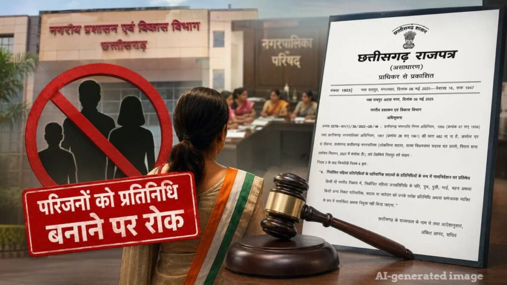 बड़ी खबर: महिला जनप्रतिनिधियों के पति और रिश्तेदारों को नहीं बनाया जाएगा प्रतिनिधि, राजपत्र में अधिसूचना जारी - राष्ट्रवाणी - Chhattisgarh समाचार बड़ी खबर: महिला जनप्रतिनिधियों के पति और रिश्तेदारों को नहीं बनाया जाएगा प्रतिनिधि, राजपत्र में अधिसूचना जारी - राष्ट्रवाणी - Chhattisgarh समाचार