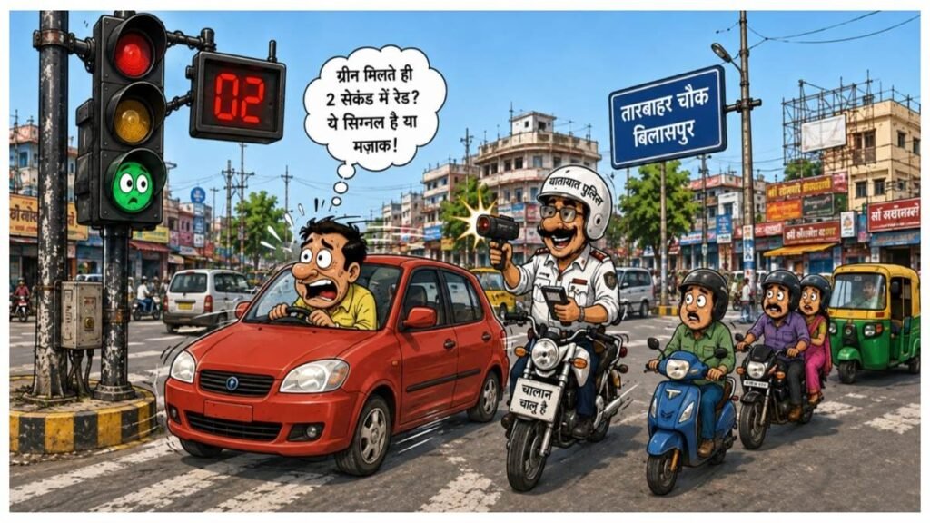 बिलासपुर तारबाहर चौक: ट्रैफिक सिग्नल का ग्रीन भी भरोसे लायक नहीं, सड़क सुरक्षा के नाम पर कट रहे चालान - राष्ट्रवाणी - Chhattisgarh समाचार बिलासपुर तारबाहर चौक: ट्रैफिक सिग्नल का ग्रीन भी भरोसे लायक नहीं, सड़क सुरक्षा के नाम पर कट रहे चालान - राष्ट्रवाणी - Chhattisgarh समाचार