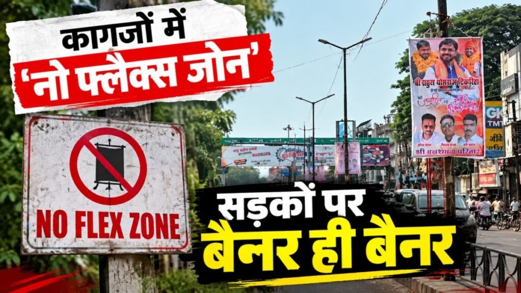 रायपुर में नियमों की खुलेआम उड़ रही धज्जियां : कागजों में ‘नो फ्लैक्स जोन’, सड़कों पर बैनर ही बैनर, कार्रवाई नहीं होने पर उठे सवाल – राष्ट्रवाणी