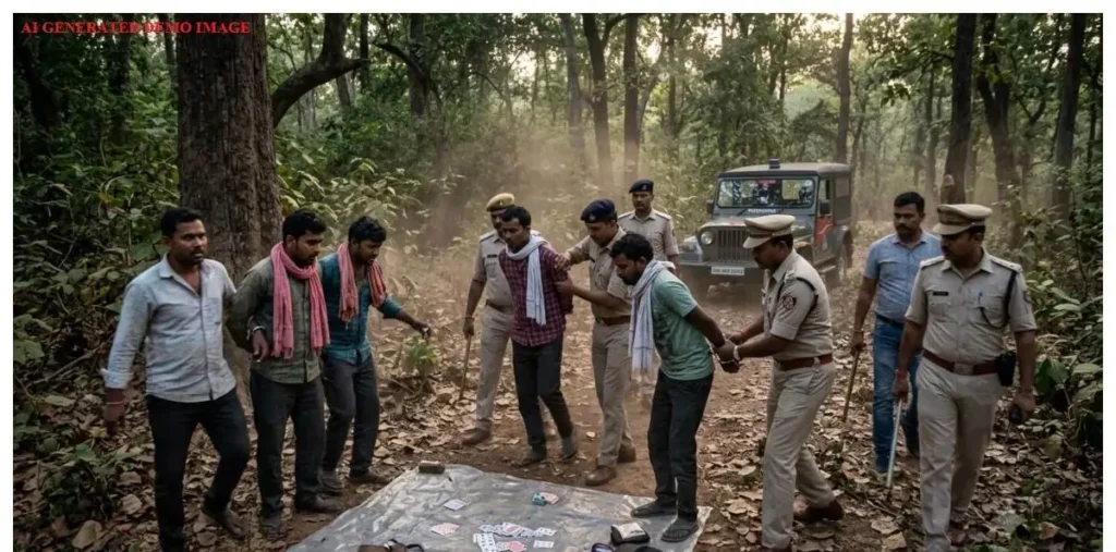रायगढ़ के जंगल में चल रहा था जुए का फड़, पुलिस ने घेराबंदी कर 6 जुआरियों को दबोचा, 5 लाख का माल जब्त – राष्ट्रवाणी