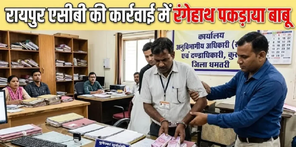 धमतरी के कुरुद में जमीन डायवर्सन कराने दस हजार की रिश्वत ली, एसडीएम दफ्तर का बाबू रंगे हाथ गिरफ्तार – राष्ट्रवाणी