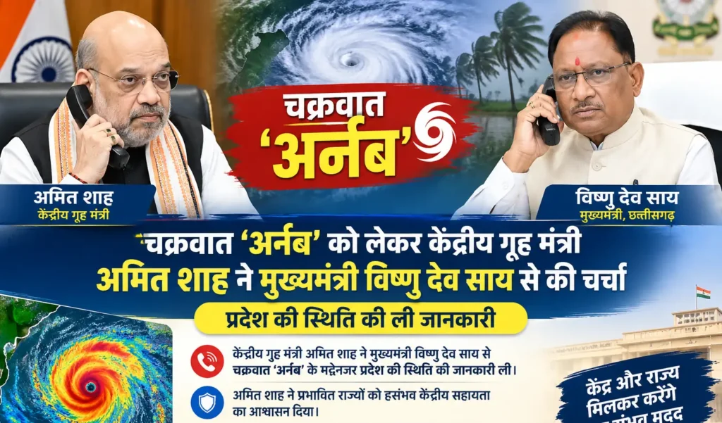चक्रवात ‘अर्नब’ को लेकर केंद्रीय गृह मंत्री अमित शाह ने मुख्यमंत्री विष्णु देव साय से की चर्चा, प्रदेश की स्थिति की ली जानकारी – राष्ट्रवाणी चक्रवात ‘अर्नब’ को लेकर केंद्रीय गृह मंत्री अमित शाह ने मुख्यमंत्री विष्णु देव साय से की चर्चा, प्रदेश की स्थिति की ली जानकारी – राष्ट्रवाणी
