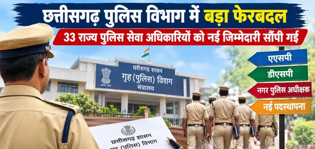 छत्तीसगढ़ पुलिस विभाग में बड़ा फेरबदल: 33 राज्य पुलिस सेवा अधिकारियों के तबादले, देखिए लिस्ट – राष्ट्रवाणी